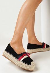 Czarne Espadryle z Kokardką na Platformie z Plecionki Elisavia. Czarne espadryle damskie Born2be, bez wzorów, eleganckie, bez obcasa, na platformie, bez zapięcia. Za 29.99 zł.