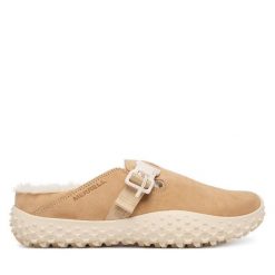Klapki Merrell. Brązowe klapki damskie Merrell, bez wzorów, bez obcasa. Za 549.99 zł.