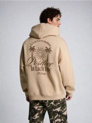 Bluza hoodie z nadrukiem Smiley - beżowy. Brązowe bluzy męskie Sinsay, l, bez wzorów, bez kaptura. Za 79.99 zł.