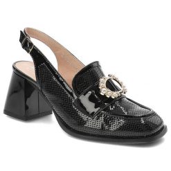 Czarne Czółenka Simen Eleganckie Obuwie Damskie. Czarne klapki damskie Simen, bez wzorów, ze skóry, bez obcasa, na obcasie, bez zapięcia. Za 429.00 zł.