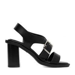 Sandały JENNY. Czarne sandały damskie Jenny, bez wzorów, bez obcasa, na słupku, bez zapięcia. Za 139.99 zł.