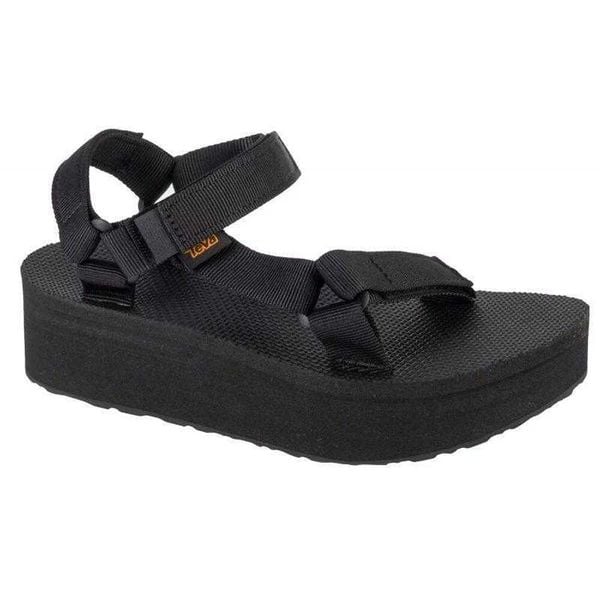 Uniwersalne Sandały Damskie Na Platformie. Czarne obuwie sportowe damskie Teva, bez wzorów, z materiału, bez obcasa, na platformie, bez zapięcia. Za 450.99 zł.