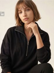 Bluza half-zip z bawełną - czarny. Czarne bluzy damskie Sinsay, l, bez wzorów, z bawełny, bez kaptura. Za 49.99 zł.