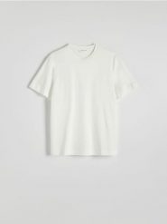 T-shirt regular z merceryzowanej bawełny - złamana biel. T-shirty męskie Reserved, l, bez wzorów, z bawełny, bez kołnierzyka. W wyprzedaży za 79.99 zł.