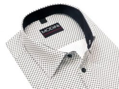 Biała koszula męska Modini w czarną siateczkę DD15. Białe koszule męskie Modini Moda Męska, m, bez wzorów, z bawełny, casualowe, bez kołnierzyka, bez ramiączek. W wyprzedaży za 179.10 zł.