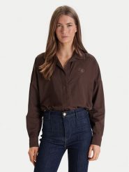 Guess Body W6RH61 WJ782 Brązowy Regular Fit. Brązowe bluzki damskie Guess, s, z aplikacjami, z syntetyku, bez kołnierzyka, bez ramiączek. Za 439.99 zł.