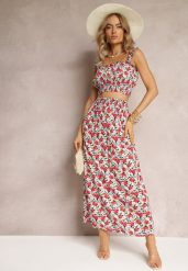 Czarno-Czerwony 2-Częściowy Komplet z Bawełny Długa Spódnica z Gumkami i Krótki Top na Ramiączkach Zymiere. Czerwone spódnice damskie Renee, m, bez wzorów, z bawełny, maxi. Za 69.99 zł.