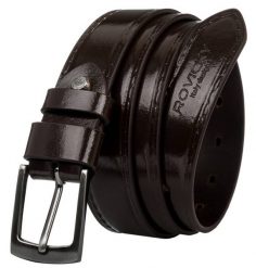 Pasek męski brązowy Rovicky PLW-R-11 BROWN. Brązowe paski damskie ROVICKY, z aplikacjami, z lakierowanej skóry. Za 43.00 zł.