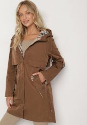Brązowa Kurtka Parka z Kapturem ze Wzorem w Kratę i Podpinanymi Rękawami Gavaria. Brązowe parki damskie Born2be, l, bez wzorów, z jeansu, eleganckie, z kapturem. Za 199.99 zł.