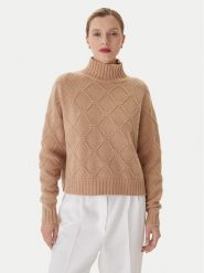 Elisabetta Franchi Sweter MK-55T-57E2 Brązowy Regular Fit. Brązowe swetry damskie Elisabetta Franchi, bez wzorów, z wełny, bez kołnierzyka, bez ramiączek, bez kaptura. Za 1,799.00 zł.