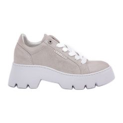Sneakersy Buty Sportowe Na Platformie CheBello 4632 Srebrne srebrny. Szare obuwie sportowe damskie bez wzorów, ze skóry. Za 683.46 zł.