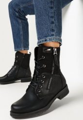 Czarne Botki za Kostkę z Wiązaniem Rahwa. Czarne botki damskie Born2be, z jeansu, eleganckie, za kostkę, bez obcasa, na obcasie, bez zapięcia. Za 159.99 zł.