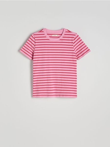 T-shirt regular - wielobarwny. T-shirty damskie Reserved, l, bez wzorów, z bawełny, bez kołnierzyka. W wyprzedaży za 19.99 zł.