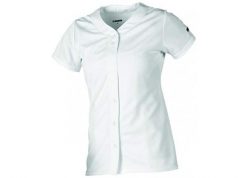 Damska koszulka softballowa z pełnym guzikiem. Białe t-shirty damskie WORTH, xl, bez wzorów, z materiału, bez kołnierzyka. Za 129.95 zł.