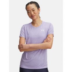 Koszulka treningowa damska Under Armour Tech Twist transparent/white. Fioletowe koszulki sportowe damskie Under Armour, bez wzorów, bez kołnierzyka, bez ramiączek. Za 94.99 zł.