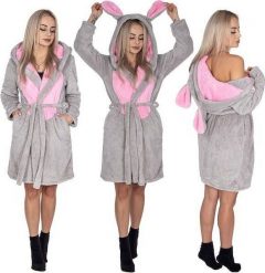 Springos Szlafrok damski z polaru rozm. M/L z kapturem i paskiem jasny szary, uszy królik UNIWERSALNY. Szare szlafroki damskie SPRINGOS, l, bez wzorów, z polaru, bez ramiączek, z kapturem. Za 82.72 zł.