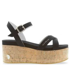 Sandały U.S. Polo Assn. Czarne sandały damskie U.S. Polo Assn., bez wzorów, bez obcasa, na koturnie, bez zapięcia. Za 419.99 zł.