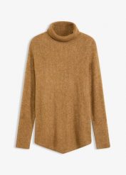 Sweter oversize. Brązowe swetry damskie bonprix, bez wzorów, z asymetrycznym kołnierzem, bez ramiączek, bez kaptura. Za 127.99 zł.