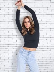 Bawełniana bluzka z długim rękawem - czarny. Czarne bluzki damskie Sinsay, l, bez wzorów, z bawełny, bez kołnierzyka, bez ramiączek. Za 25.99 zł.