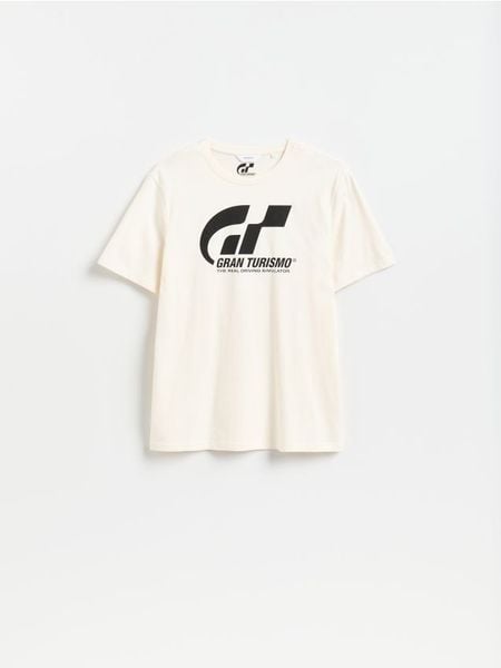 T-shirt Gran Turismo - biały. Białe t-shirty męskie Reserved, l, bez wzorów, z bawełny, bez kołnierzyka. Za 69.99 zł.