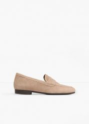 Skórzane loafersy. Brązowe baleriny damskie bonprix, bez wzorów, ze skóry, bez obcasa. Za 179.99 zł.