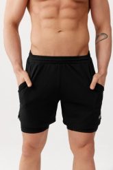 Męskie spodenki sportowe z podspodenkami Rough Radical Fast Duo Shorts. Czarne krótkie spodenki sportowe męskie ROUGH RADICAL, m, bez wzorów, z dzianiny, do biegania. Za 127.92 zł.