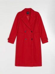 Klasyczny płaszcz dwurzędowy - czerwony. Czerwone płaszcze damskie Sinsay, l, bez wzorów, klasyczne, bez kaptura. Za 139.99 zł.