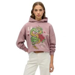 Bluza damska z kapturem Superdry Neo Trad Tattoo. Fioletowe bluzy damskie Superdry., l, bez wzorów, prążkowane, z kapturem. Za 309.50 zł.