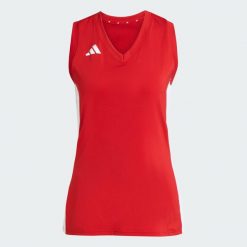 Koszulka Quickset Sleeveless Volleyball. Czerwone koszulki sportowe damskie Adidas, xs, bez wzorów, bez kołnierzyka, bez ramiączek, do siatkówki, climacool (adidas). Za 199.00 zł.