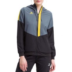 Damska kurtka z kapturem Erima Tracktop Squad. Czarne bluzy sportowe damskie Erima, xs, bez wzorów, z kapturem, do piłki ręcznej. W wyprzedaży za 154.50 zł.