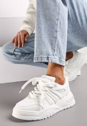 Białe Sneakersy na Grubej Podeszwie z Brokatem Lenema. Białe obuwie sportowe damskie Renee, bez wzorów. Za 99.99 zł.