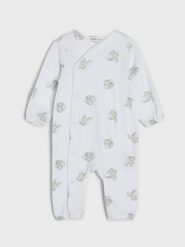 Bawełniane śpiochy z nadrukiem w słonie - biały. Białe śpioszki niemowlęce Sinsay, z bawełny, bez ramiączek. Za 19.99 zł.