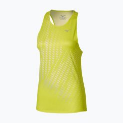 Koszulka do biegania damska Mizuno Core Graphic Tank Top. Żółte koszulki sportowe damskie Mizuno, s, bez wzorów, ze skóry, bez kołnierzyka, bez ramiączek, do biegania. Za 149.99 zł.