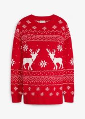 Sweter ciążowy na okres ciąży i po nim, z czystej bawełny organicznej. Czerwone swetry damskie bonprix, bez wzorów, z bawełny, wizytowe, bez kołnierzyka, moda ciążowa, bez ramiączek, bez kaptura. Za 149.99 zł.
