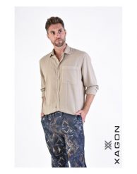Xagon Koszula "Manica" | P24042ALONGL | Mężczyzna | Beżowy. Brązowe koszule męskie Xagon, m, bez wzorów, z bawełny, eleganckie, bez kołnierzyka, bez ramiączek. W wyprzedaży za 389.00 zł.