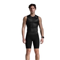 Tank top rowerowy męski 2XU Core Tri Tank. Czarne buty sportowe męskie 2XU, m, bez wzorów, sportowe, bez kołnierzyka. Za 279.99 zł.