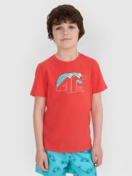 4F T-shirt regular z nadrukiem chłopięcy - czerwony 122 (6-7 lat). Czerwone t-shirty dla chłopców 4f, bez wzorów, z bawełny, bez ramiączek. W wyprzedaży za 29.99 zł.