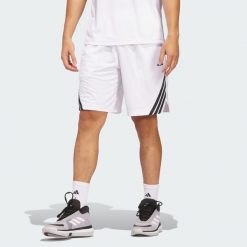 Szorty Legends 3-Stripes Basketball. Białe krótkie spodenki sportowe męskie Adidas, bez wzorów, z materiału, do koszykówki. Za 109.00 zł.