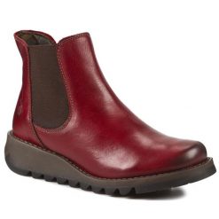 Sztyblety Fly London. Czerwone botki damskie Fly London, bez obcasa, na płaskiej podeszwie, bez zapięcia. Za 479.99 zł.