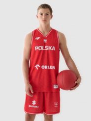 4F Koszulka reprezentacyjna męska 4F x PZKOSZ 2024 - czerwona S. Czerwone koszulki sportowe męskie 4f, m, bez wzorów, z dzianiny, klasyczne, bez kołnierzyka. Za 219.99 zł.