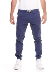 Minimalistyczne męskie spodnie cargo z elastycznym mankietem. Niebieskie spodnie sportowe męskie LEONE 1947 APPAREL, na lato, l, bez wzorów, z bawełny, na fitness i siłownię. Za 126.26 zł.