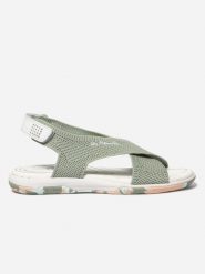 Sandały damskie TBS Jazzfit. Zielone sandały damskie TBS, bez wzorów, z materiału, bez obcasa, bez zapięcia. Za 298.00 zł.
