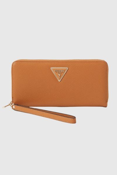 GUESS Brązowy duży portfel damski Laurel. Brązowe portfele damskie Guess, z aplikacjami, ze skóry ekologicznej. W wyprzedaży za 259.99 zł.