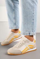 Beżowo-Pomarańczowe Sneakersy w Stylu Kultowych Tenisówek z Ozdobnymi Przeszyciami Wendiva. Brązowe obuwie sportowe damskie Born2be, bez wzorów, z jeansu, tenisowe. Za 79.99 zł.