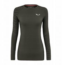 Bluza termoaktywna damska Salewa Cristallo Warm Amr L/S Tee - dark olive. Zielone bluzy damskie Salewa, l, bez wzorów, bez kaptura. Za 498.91 zł.