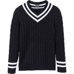 Sweter z dekoltem w serek i wzorem w warkocze bonprix czarno-biały. Swetry przez głowę męskie marki bonprix. Za 59.99 zł.