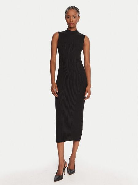 Guess Sukienka dzianinowa W5BK23 Z3OW2 Czarny Slim Fit. Czarne sukienki damskie Guess, xl, z aplikacjami, z dzianiny, bez kołnierzyka, bez ramiączek. Za 299.99 zł.