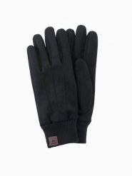 Męskie rękawiczki z ekozamszu ze ściągaczem – czarne V1 OM-ACGL-0112 - one size. Czarne rękawiczki męskie Ombre Clothing, z aplikacjami, z elastanu, wizytowe. Za 41.99 zł.