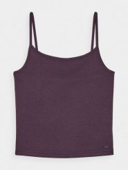 4F Crop-top slim gładki z modalem damski - fioletowy XL. Fioletowe koszulki sportowe damskie 4f, xl, bez wzorów, z dzianiny, bez kołnierzyka, bez ramiączek. W wyprzedaży za 29.99 zł.