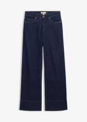 Dżinsy wide leg, mid waist, z bawełny organicznej. Niebieskie jeansy damskie bonprix. Za 179.99 zł.